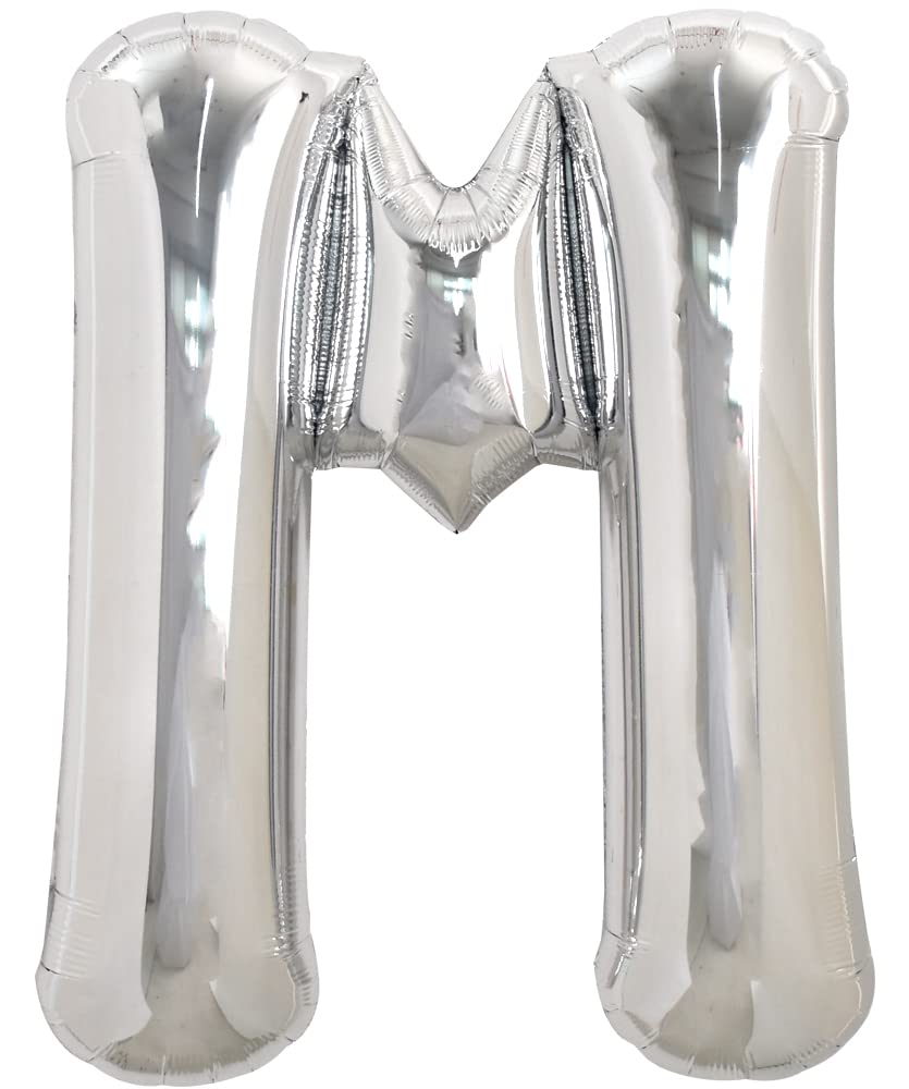 TONIFUL 40 Inch Large Silver Letter M Balloons Helium Balloons,Foil Mylar Big Letter Balloons for Birthday Party Anniversary Supplies Decorations