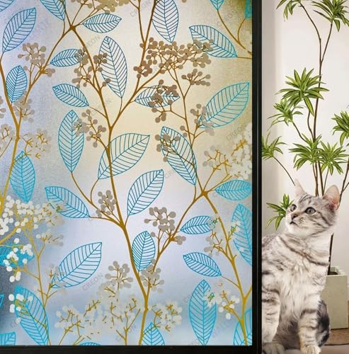Image of CREON Window Privacy Decorative Film (24 x 100 Inch) with Leaves UV Blocking Frosted Glass Sticker for Bathroom Non-Adhesive Film
