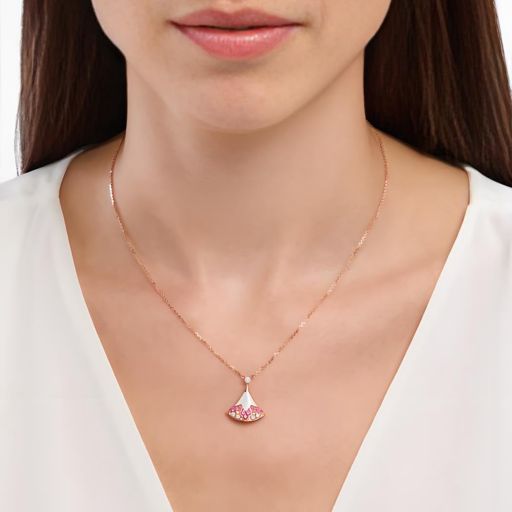 Rose Gold Necklace for Woman, 18K Rose Gold Plated Pendant Necklace, Rhinestone Pendant Necklace for Woman, Dainty Cubic Zirconia Crystal Adjustable Chain Choker Necklaces Prom Wedding Fashion Jewelry. - Image 7