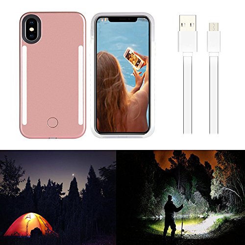 Wellerly iPhone Xs Max Case, LED Illuminated Selfie Light Cell Phone Case Cover [Rechargeable] Dual Light Up Luminous Selfie Flashlight Case for iPhone Xs Max 6.5inch (Rose Gold) - Thumbnail 5