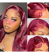 Burgundy Lace Front Wigs Human Hair 20 Inch 99J 13x4 Body Wave Lace Front Wigs Human Hair Pre Plu...