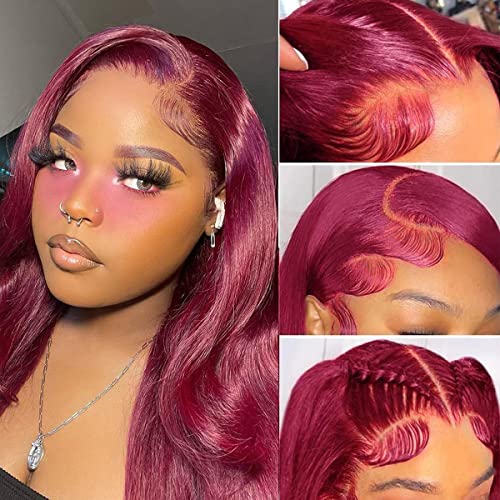 Burgundy Lace Front Wigs Human Hair 99J 13x4 Body Wave Lace Front Wigs Human Hair Pre Plucked