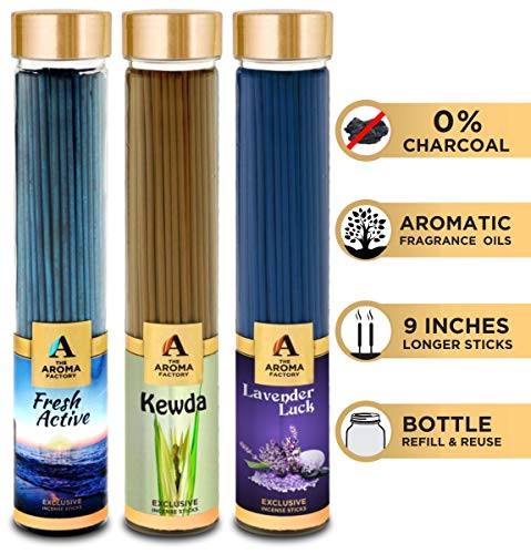 Image of The Aroma Factory Fresh Active,Lavender & Mogra Agarbatti for Pooja,Luxury Incense Sticks,100% Herbal Fragrance Agarbathi (Bottle Pack of 3x100g)