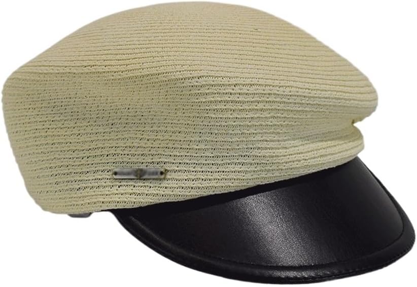 Bratted Grass Leather Brim Beret Navy Hat Casual Cap Outdoor Sun