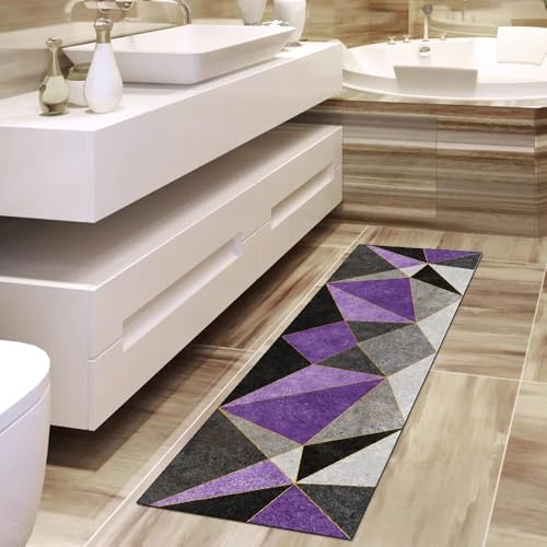 Alfombra de pasillo morada de 70x180 cm lavable y antideslizante 4