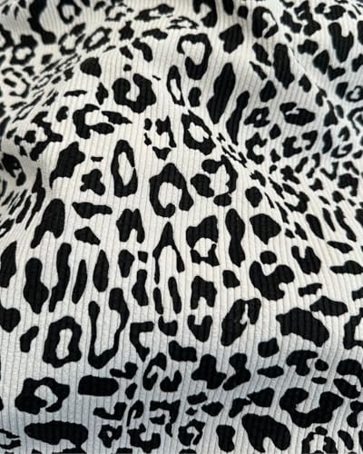 Tissu Velours Côtelé Imprimé 4 Coloris - Vendu au Mètre - 340g/m² Largeur 145cm (Léopard Blanc)