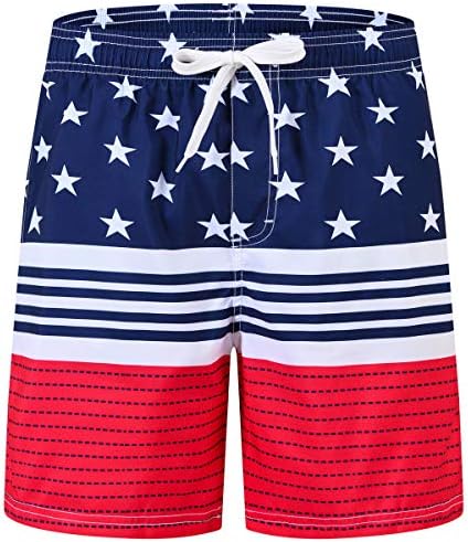 Akula Boys' Printed Swim Trunks Beach Board Shorts with Pockets, American Flag, M(10)