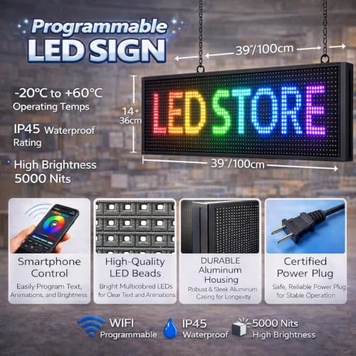 Image of YHY P10 LED Sign 39 inchx14 inch Outdoor Waterproof LED Display, High Brightness WiFi Programmable Scrolling Message Board for Store, Restaurant, Advertising