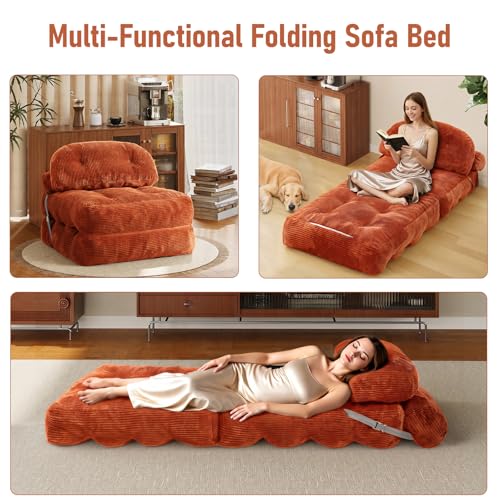 Image of Folding Sofa Bed, Convertible Sleeper Chair with Back Support and Pillow