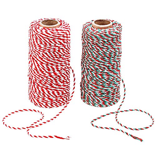 SaPeal Christmas Twine Cotton String Rope Cord for Gift Wrapping - 2-Pack Red White Green Cotton Twine and Red White Cotton String Rope Ribbon Cord - 656 Feet 200m