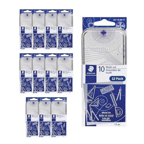 STAEDTLER 10-Piece Math Set with Metal Compass, 12 Pack