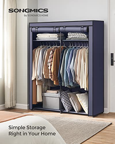 SONGMICS Closet Wardrobe, Portable Closet for Bedroom, Clothes Rail with Non-Woven Fabric Cover, Clothes Storage Organizer, 55.1 x 16.9 x 68.5 Inches, Dark Blue URYG002I02