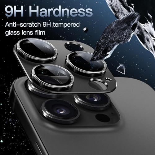 Image of Tempered Glass Camera Lens Protector for iPhone 16 Pro /iPhone 16 Pro Max - Alloy Metal Cover with Tempered Glass - Scratch Resistant, Easy Installation (Black)