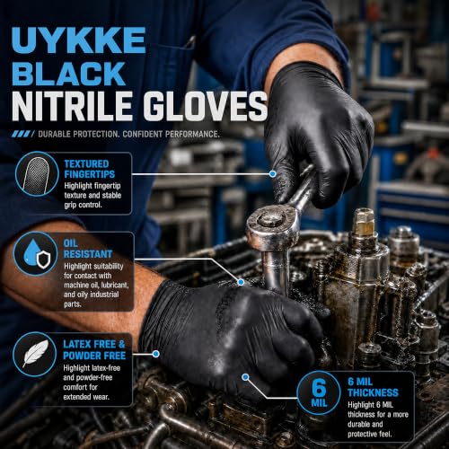 Image of HEAVY DUTY 6 Mil Nitrile Black Gloves Disposable Latex Free Rubber Cooking Cleaning Food Prep Tattoo Gloves 1000PCs