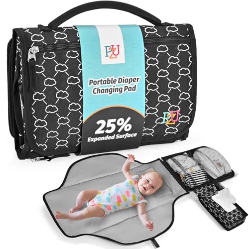 Matelas à langer portable pour bébé avec sac de nettoyage, imperméable et facile à nettoyer, noir