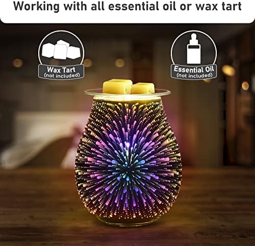 Bobolyn Glass Electric Oil Burner Wax Melts Burner Warmer Melter Fragrance Oil Burner for Home Office Bedroom Living Room Gifts & Decor (3D Firework)