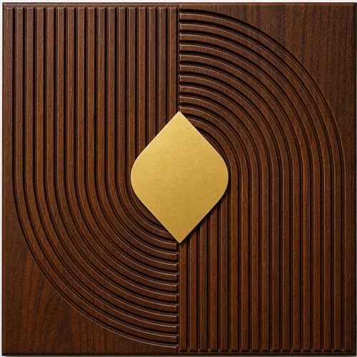 Image of Kayra Decor 3D PVC Wall Panels with Acrylic Finish for Bedroom & Living Room, Curve Line Design Blackwood, 19.7 x 19.7 Inch, Pack of 12 (32.28 Sq Ft)