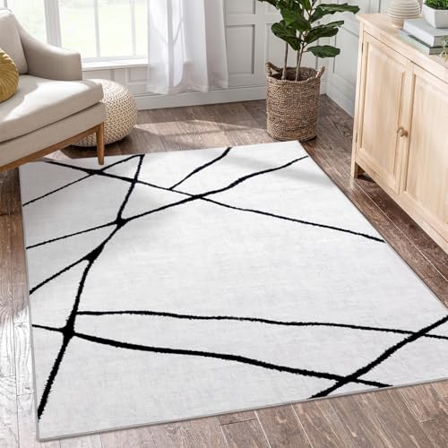 Tapete moderno geométrico lavable 5'x7' negro y blanco