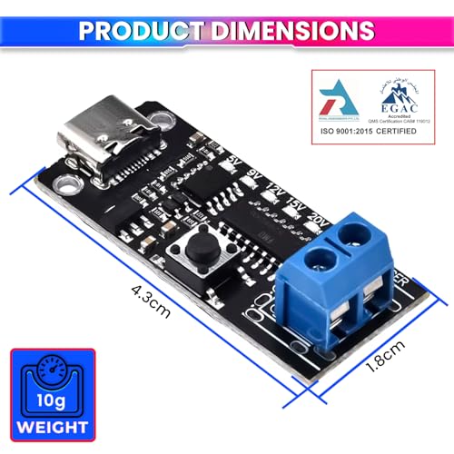 Image of USB Type-C Trigger Module 100W 5A with LED Voltage Indicator | Adjustable 5V 9V 12V 15V 20V Output Testing Unit | DIY Power Supply Tester Board for Electronics Projects