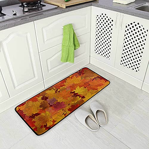 Happy Thanksgiving Day Kitchen Rug Runner Maple Autumn Leaves Rug Kitchen Floor Mats Modern Polyester Non Slip Area Rug For Living Room Bath Doormat Home Decor 39X20In #TOP1