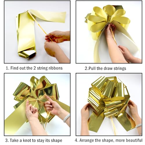 Image of 1Pcs 14 Inch Giant Large Pull Bow Big Bow,Great Gift Bows for appliances,Bikes,Table Decorations and Party Events (Gold)