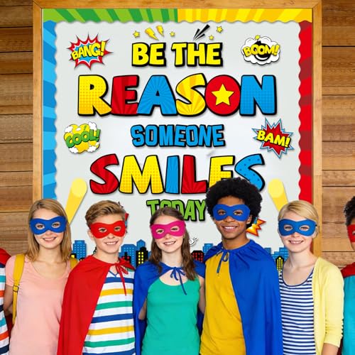 Image of Super Theme Bulletin Board Decoration Set Hero Theme Classroom Decor Be The Reason Someone Smile Today Bulletin Board Motivational Cutout for First Day of School Office Home Chalkboard Door Wall Decor