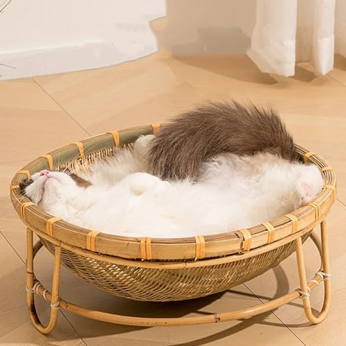 猫ベッド 竹編み ペットベッド 猫用ハウス 手編み 天然素材 可愛い 夏用 通気性 ひんやり 耐噛み 爪とぎ インテリア 寝床 洗える ペットハンモック 自立式 キャットベッド 猫用品 組立簡単 室内 戸外 L-8KG内