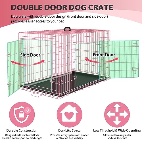 Image of BestPet | Dog Crate | 36 inch | Pink | Foldable Metal Kennel with Double Doors