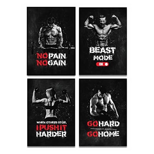 4er Set Bilder Fitness Trainingsraum Fitnesscenter Modern Wandbild Deko | Bild Motivationsprüche FIT MOTIVIATION Poster DIN A4 | Modernes Posterset Kunstdruck in Farbe Dekoration- ohne Rahmen