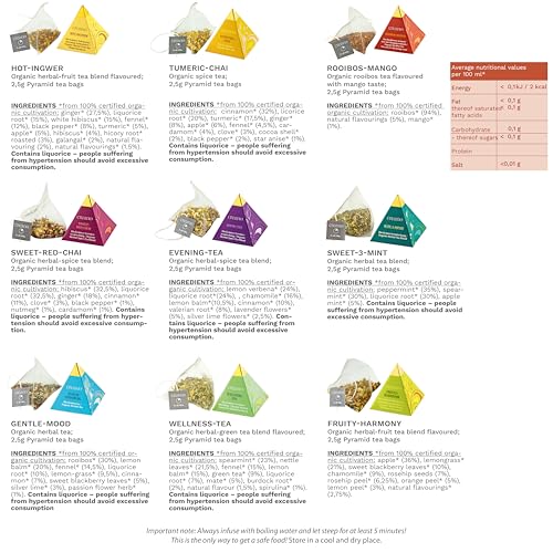 Image of Creano Organic Herbal Tea Gift Set inchOrganic Herbal Tea inch - 12 Pyramid Tea Bags in 9 Different Varieties - 30g*