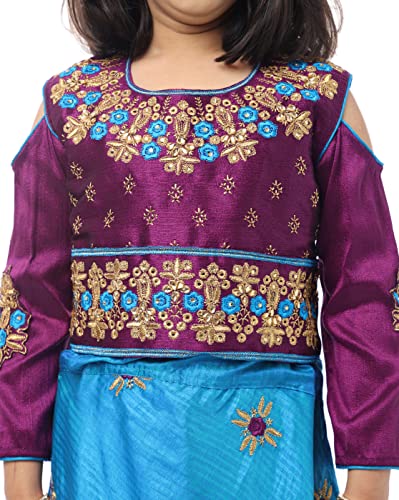Image of Ashwini Girls Skirt Top With Neck Embroidery Work | Readymade Indian Kids Ethnic Skirt Top