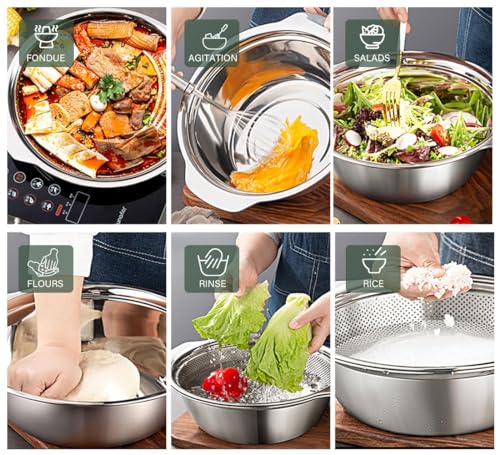 Image of 2 Pcs Set Stainless Steel Colander with Mixing Bowl Set - Vegetable & Fruit Washing Strainer, Pasta Rice Drainer, Kitchen Strainer Bowl, Multipurpose Food Prep Colander (Combo)