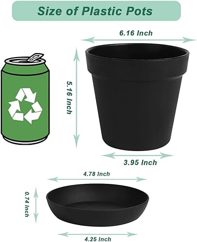 Miniatura 4 de vensovo Macetas pequeñas de plástico negro de 6 pulgadas, 4 macetas pequeñas de plástico Morden con orificio de drenaje y platillos, perfectas para