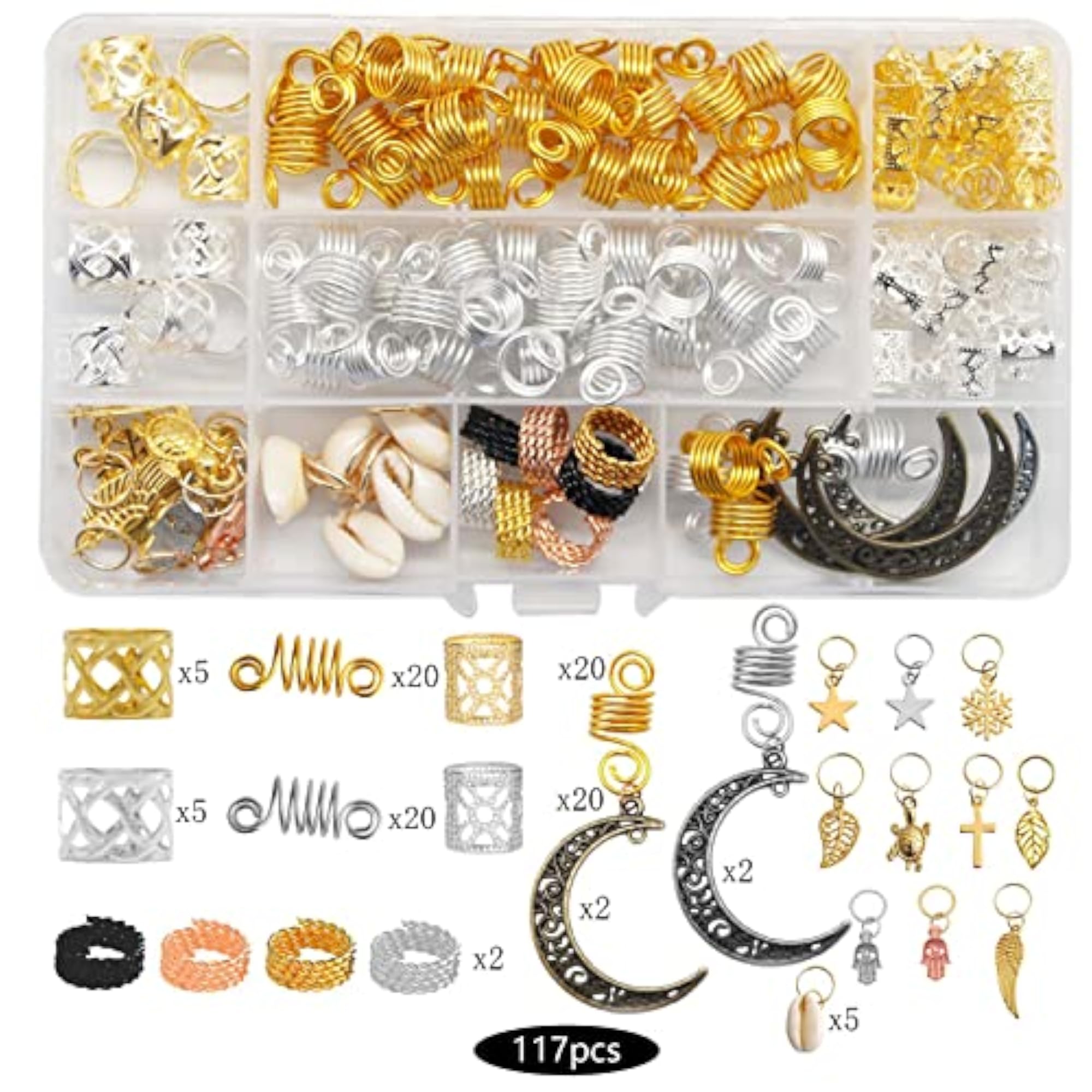 117PCS Dreadlocks Accessories Hair Jewelry, Braid Clips