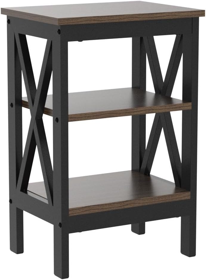 VECELO Modern Nightstands X-Design Side End Table Night Stand with Storage Shelf for Bedroom,Living Room,Set of 2 (Brown A2)