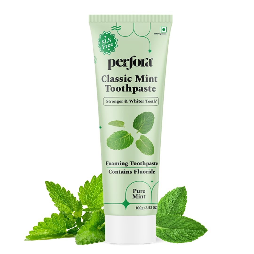 Perfora Classic Mint Toothpaste - 100g | Enamel Safe Teeth Whitening Toothpaste for Men & Women | For Strong & White Teeth | SLS, Titanium Dioxide & Sodium Saccharin Free (B0D2JC6FQ1) Amazon Price History, Amazon Price Tracker