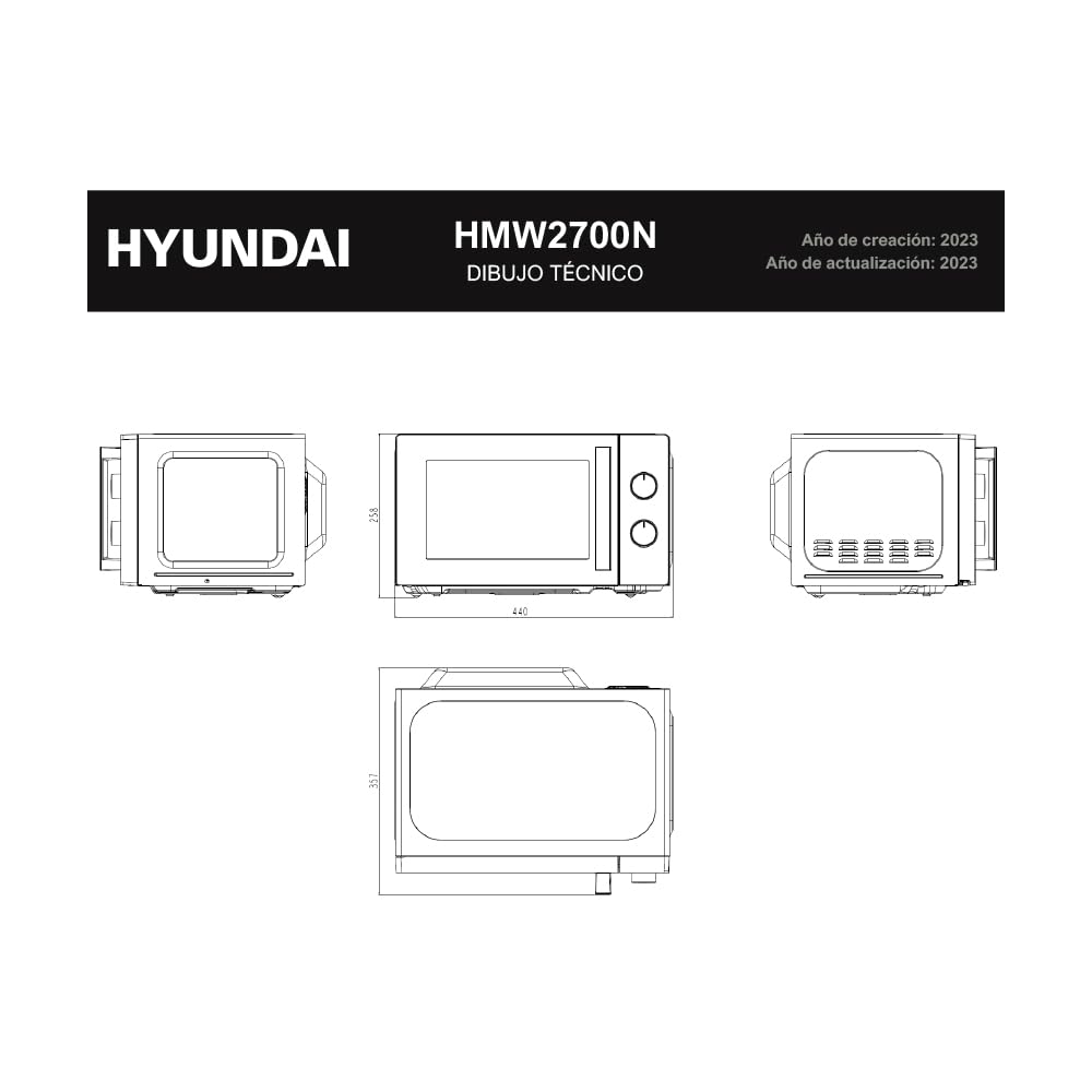 Hyundai Microondas 20 Litros Básico Cristal negro HMW2700N. 700W, 5 Programas, Modo Descongelación, Revestimiento Interior, Fácil Limpieza, Temporizador 35min.