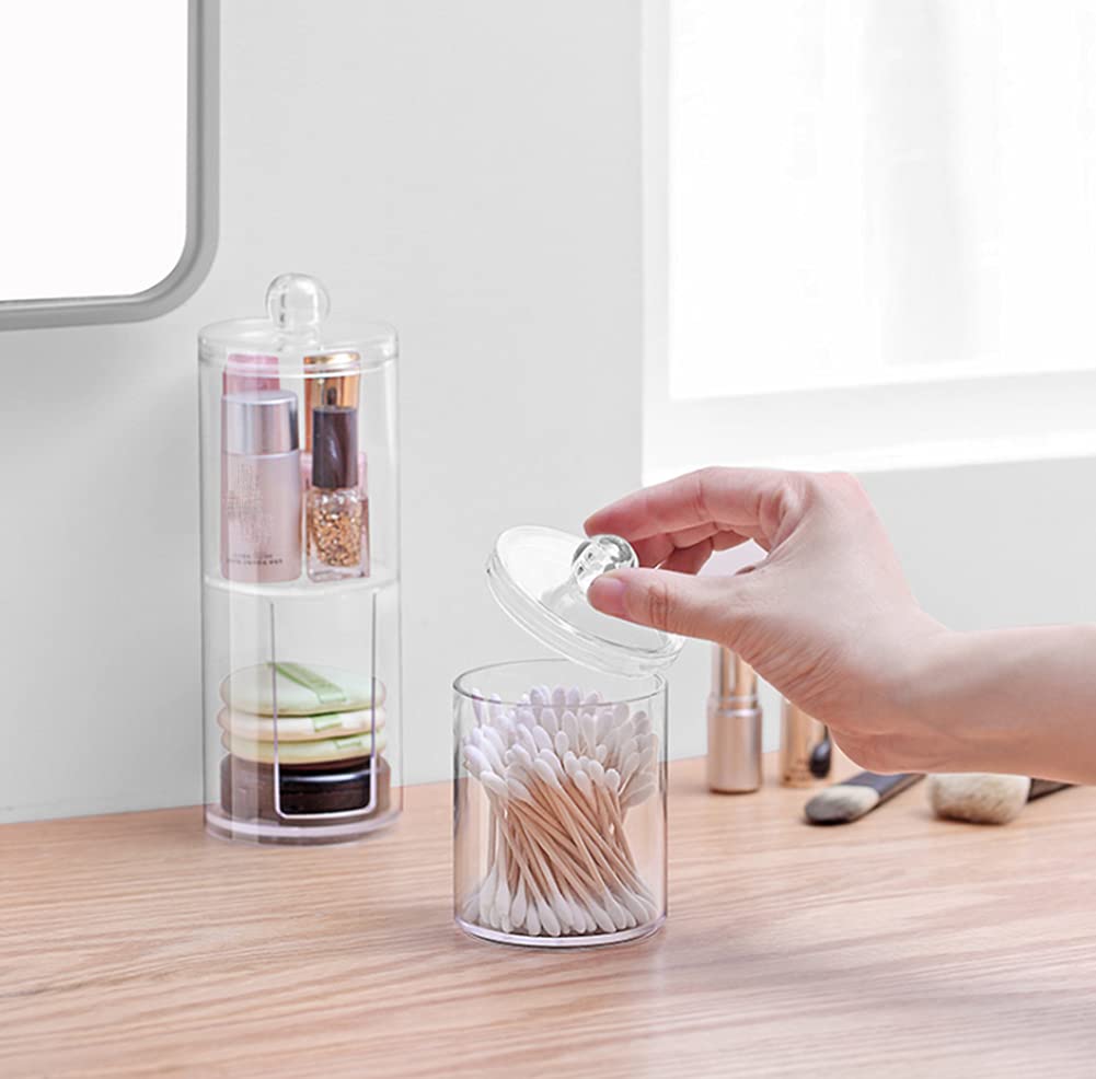 Organisateur Cosmétiques Transparent Lot De 2 Porte-cotons-tiges Transparents - Avec Couvercle - Portable Pour Voyage Boîte Rangement Coton-tiges Portable
