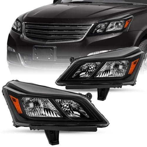 JSBOYAT Fits for 2013-2017 Chevy Traverse Headlight Assembly OE Style Halogen Factory Front Light Pair Set Black Housing