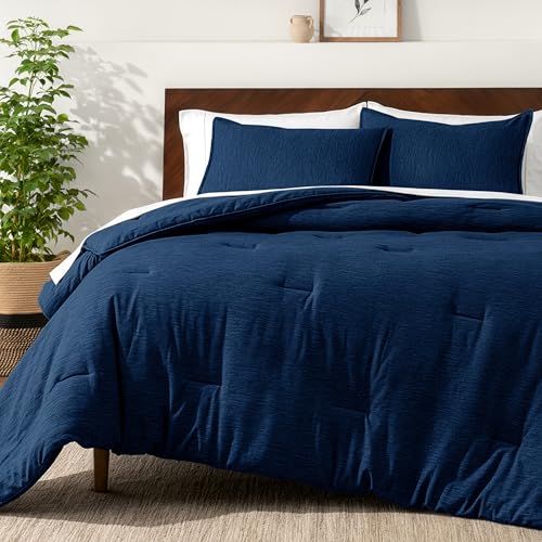 Image of Bare Home Comforter Set - Queen Size - Ultra-Soft - Goose Down Alternative - Premium 1800 Series - All Season Warmth Comforter (Queen, Heathered Dark Blue)