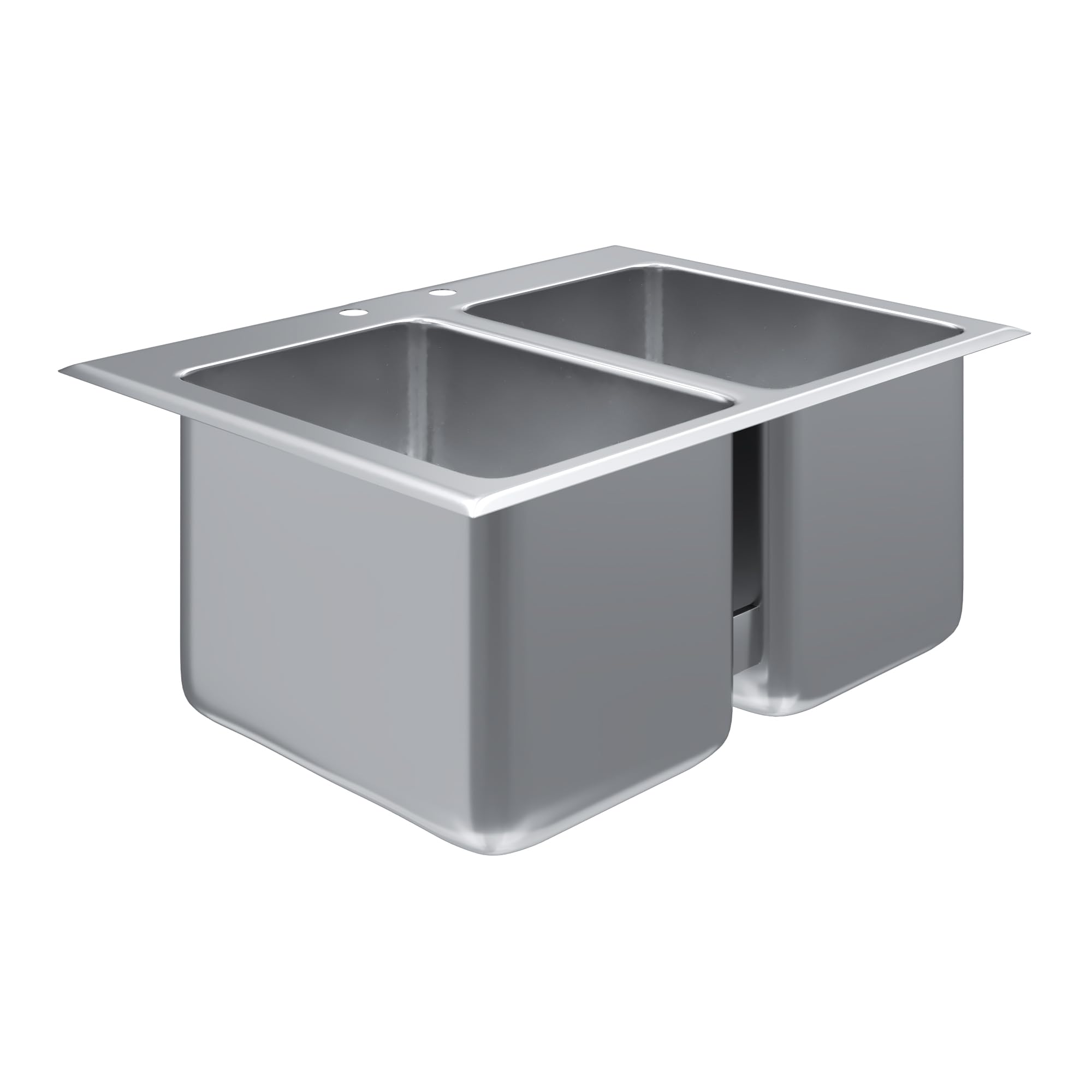AmGood 2 Compartment Drop-In Sink - 25 x 18.5 in. Overall, 10 x 14 x 10 in. Bowls - NSF 18-Gauge 304 Stainless Steel Self-Rimming 2 Bay Sink | Bar, Food Truck &amp; Concession (No Faucet)