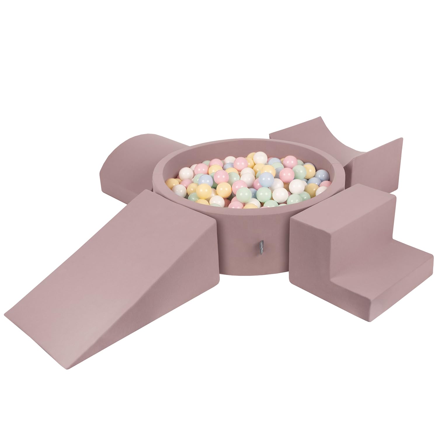 KiddyMoon Foam Playground For Kids With Round Ballpit (300 Balls ∅ 7Cm/2.75In) Soft Obstacles Course And Ball Pool, Heather: Pastel Blue/Pastel Yellow/White/Mint/Powder Pink