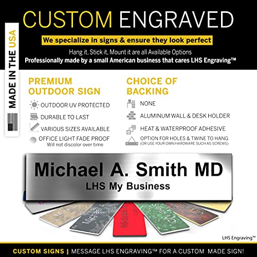 Lhs My Business | Door Name Plate Personalized For Office Brushed Steel Plastic Name Plate Black Letters | 2X8 - M1 #TOP1
