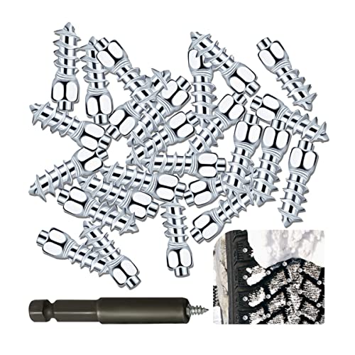AUCELI 100PCS 12mm Carbide Screw Tire Studs Wheel Tyre Snow Spikes Trim Screw Anti-Slip/Anti-ice with Installation Tool for Car Truck Motorcycle ATV SUV Tractor Shoes Auto Accessories