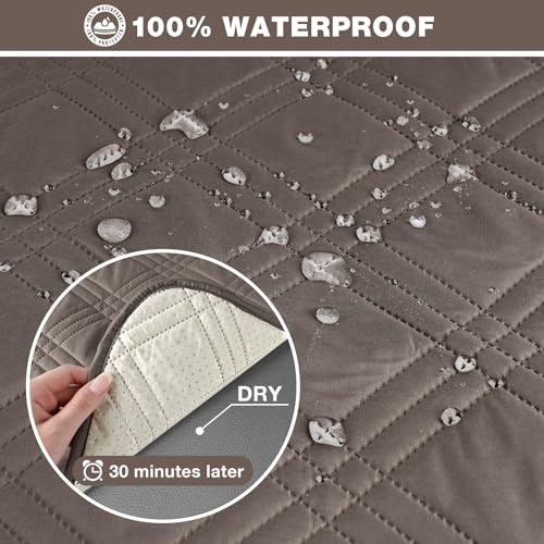 Image of TAOCOCO 100% Waterproof Loveseat Recliner Cover, Non Slip Split Loveseat Covers for Reclining Loveseat with Elastic Straps(2 Seater, Taupe)