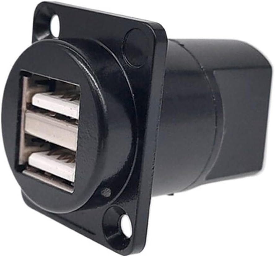1PC D Type Metal Double-Row USB Socket Female to Female USB 2.0 3.0 Connector Panel Mounting Black(USB-2.0)