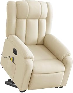 vidaXL Electric Power Lift Massage Recliner Chair-Cream Fabric, Motorized Adjustments, Vibration Massage, Sturdy, Comfort