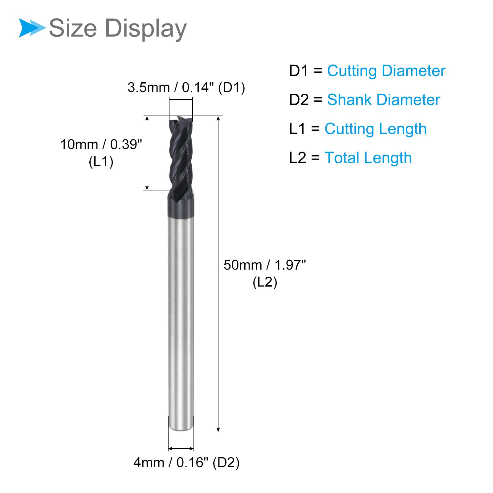 Fresa A Naso Quadrato AlTiN Rivestita - 3.5mm X 10mm, Gambo 4mm | Per Acciaio Inox, Temprato, Alluminio - Foto 6