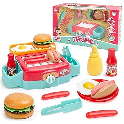 Kidoloop Kitchen Playsets Toys - Kids BBQ Set Pretend Play Cooking Sausages Utensils Barbecue Grill Cooker Toys with Sound Cover