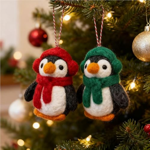 HERZWILD 2pcs Weihnachtsanhänger Pinguin aus Filz Pinguin-Anhänger...
